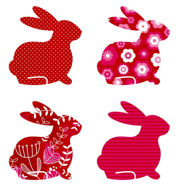 Abstract spring bunny set isolated on white ( red ) — Stock Vector
