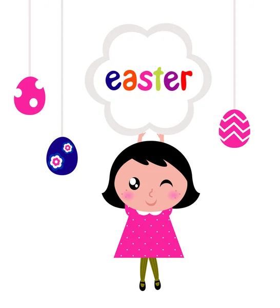 Linda niña sosteniendo el estandarte de Pascua — Vector de stock