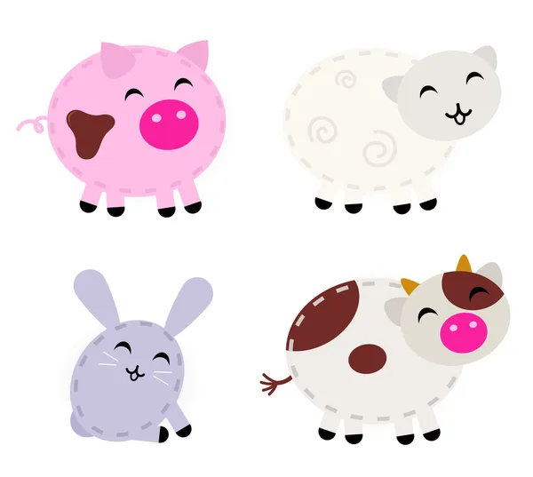 Cute farm animals set isolated on white — Stock Vector