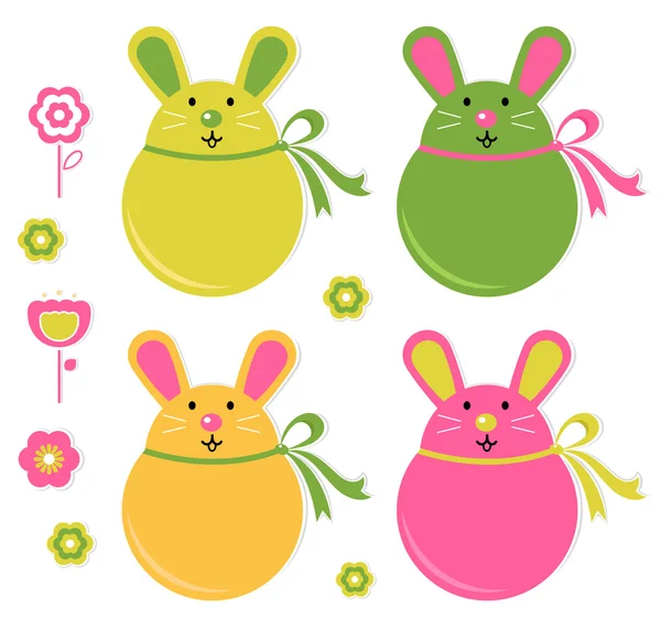 七彩复活节小兔子贴纸设置 — 图库矢量图片