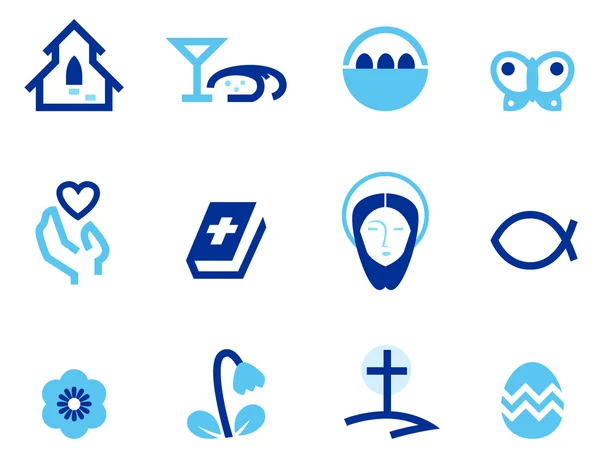 Pasen en Christendom icon set geïsoleerd op wit (blauw ) — Stockvector