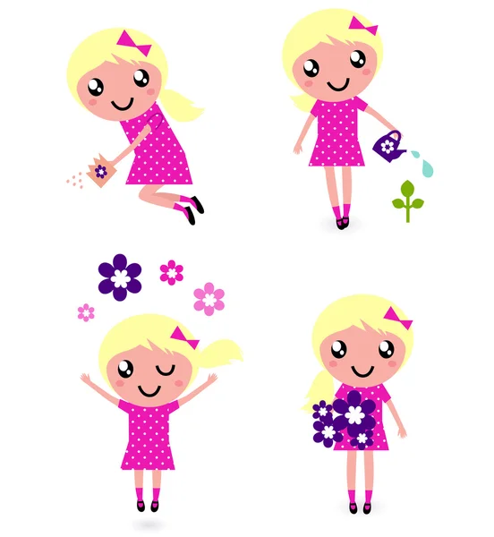 Cute little Child with spring Flowers — Stock Vector