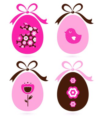 Retro easter eggs set isolated on white ( pink & brown ) clipart