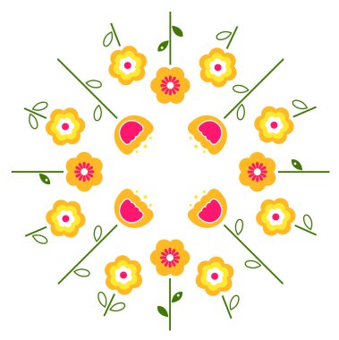 Stylized retro vector flowers in circle ( yellow )