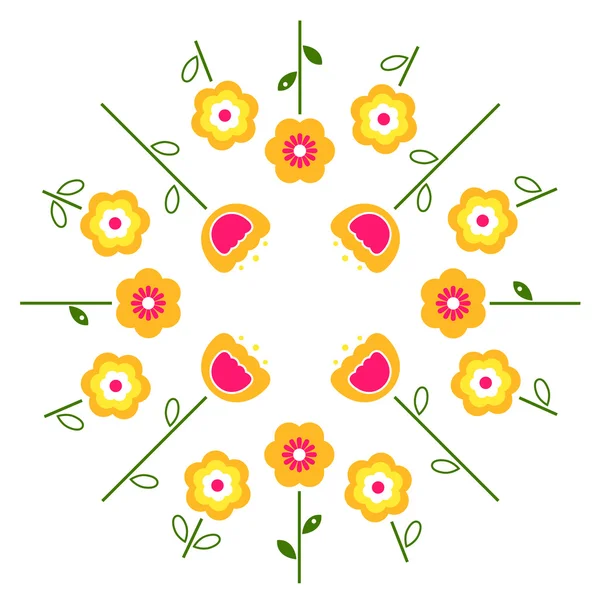 Stylized retro vector flowers in circle ( yellow ) — ストックベクタ