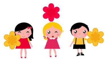 çiçekli beyaz izole küçük sevimli çocuklar