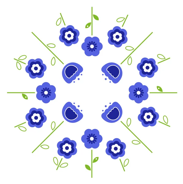Stylized retro vector flowers in circle ( blue ) — Stok Vektör