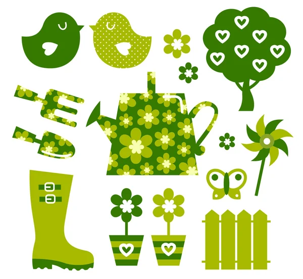 Objetos y elementos de jardín (verde  ) — Vector de stock