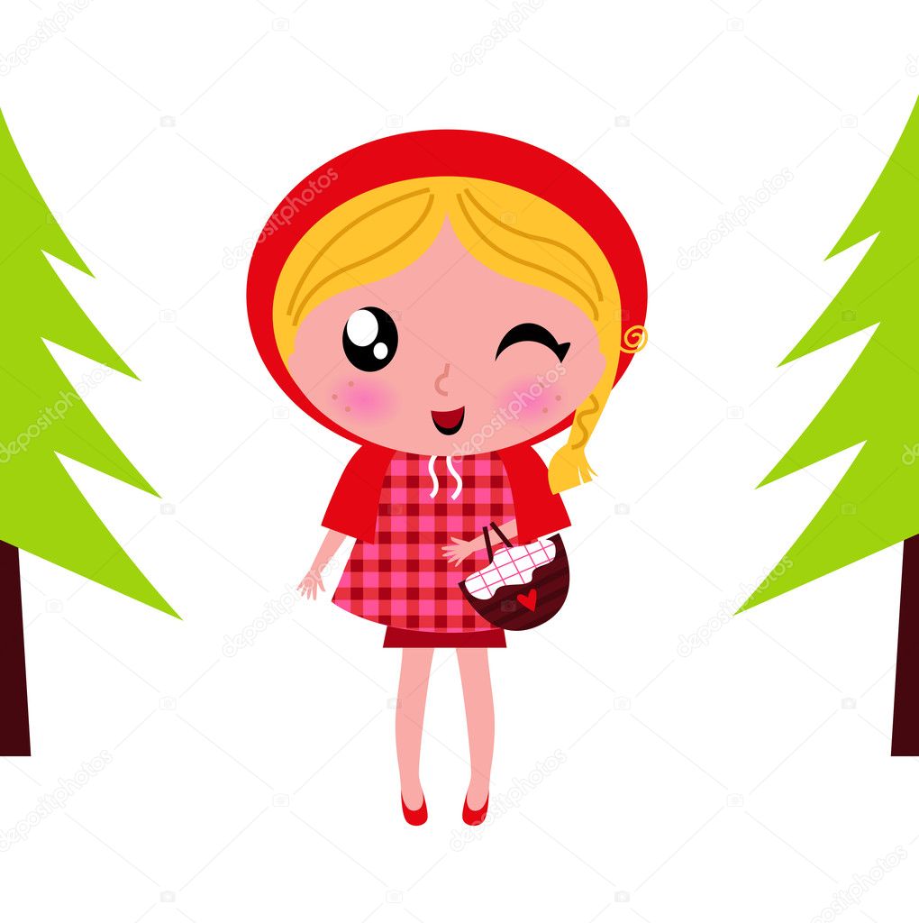 Cute little Red riding hood in a Forest
