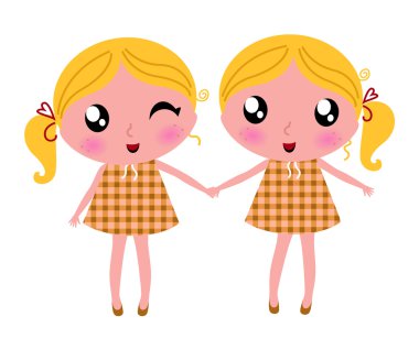 Cute little retro twins isolated on white clipart