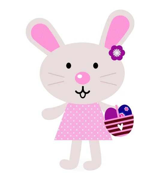 Pink easter bunny with eggs isolated on white — Stock Vector