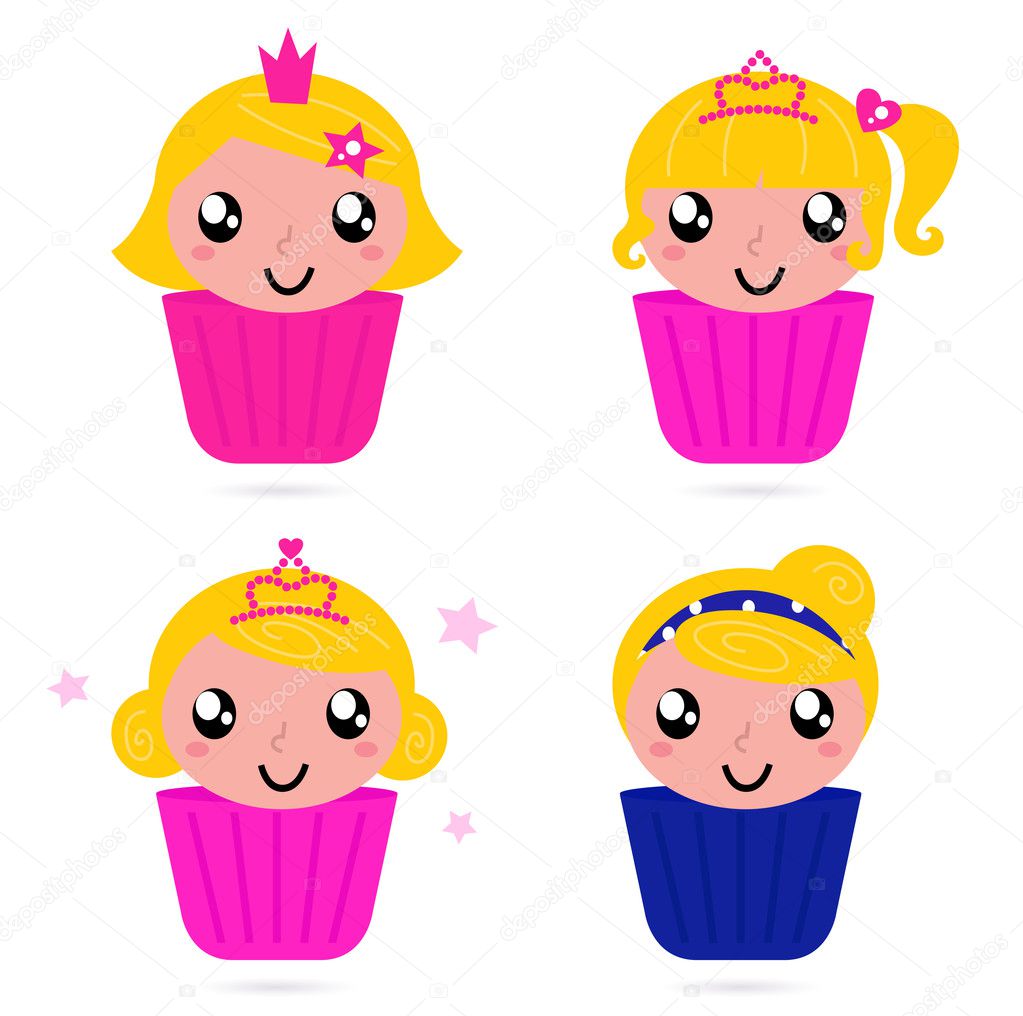 Cute little vector princess / girls cakes set