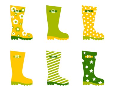 Spring wellington rain boots set isolated on white clipart