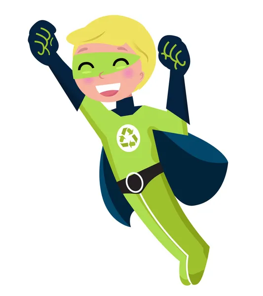 Зеленый мальчик-супергерой изолирован на белом — стоковый вектор