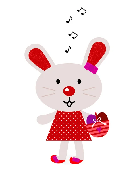 Conejito cantor de Pascua rojo aislado en blanco — Vector de stock