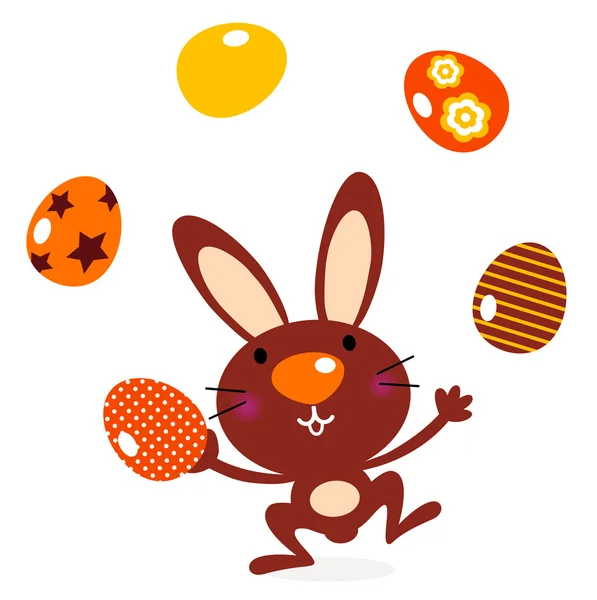 Cute jumping bunny juggling with eggs — Stock Vector