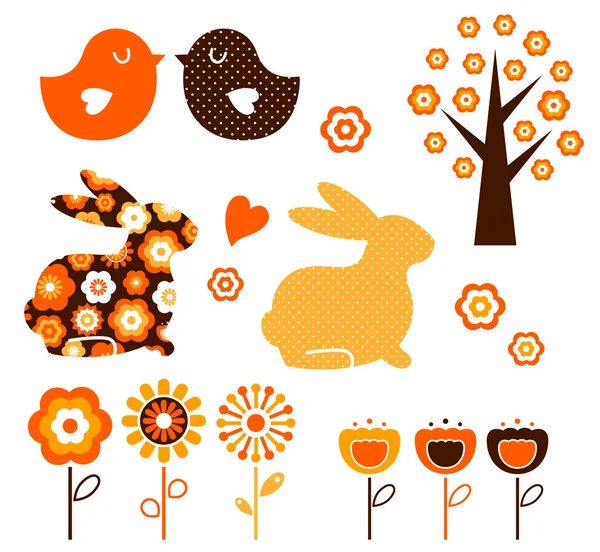Conjunto de elementos de diseño de Pascua de primavera retro (vector  ) — Vector de stock
