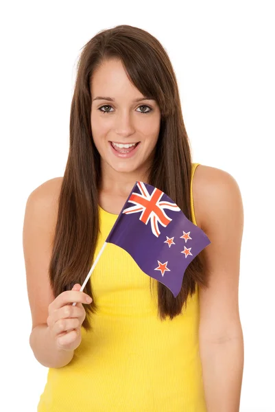 Woman waving New Zealand flag — Stock Photo, Image