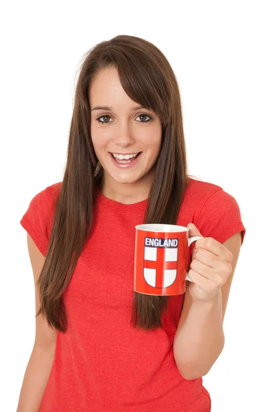 Woman holding England mug — Stock Photo, Image