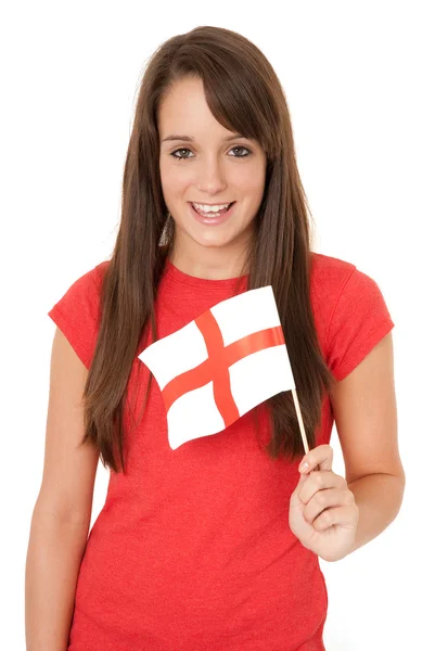 Mulher acenando bandeira da Inglaterra — Fotografia de Stock