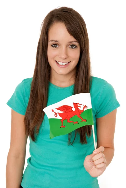 Woman waving the Welsh flag — Stock Photo, Image