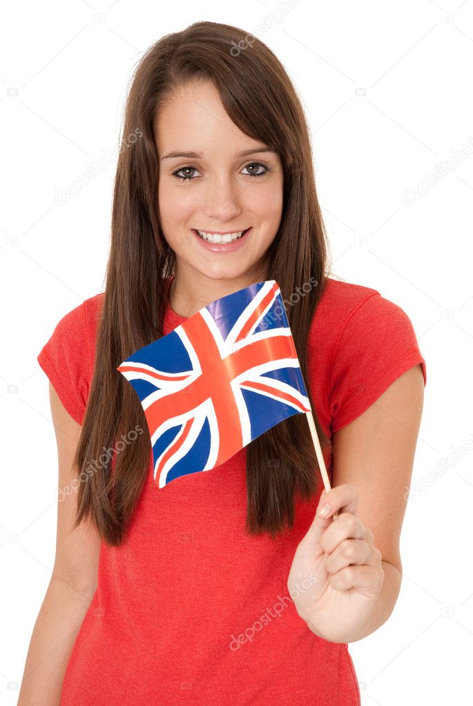 Woman waving Great Britain flag
