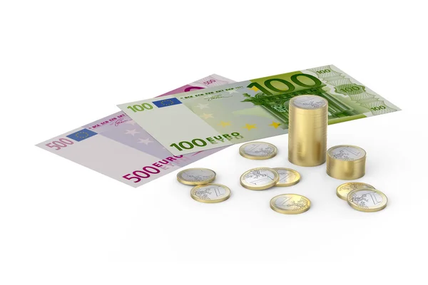 Евро и монеты на белом фоне — стоковое фото