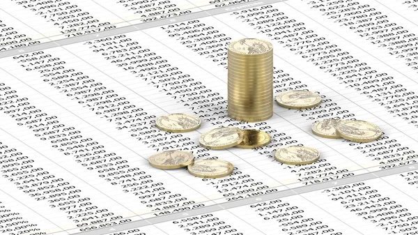One Dollar coins on spreadsheet — Stock Photo, Image