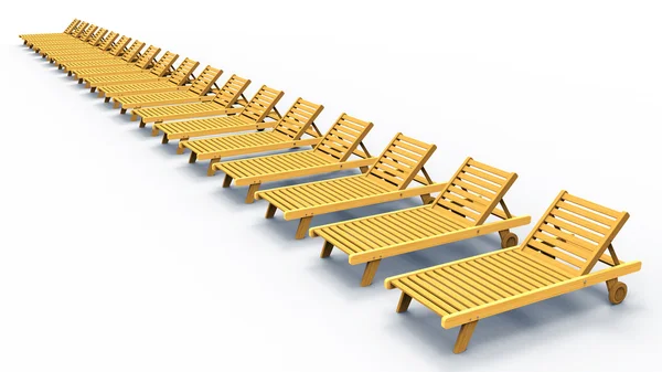 stock image Line of wooden sunbeds