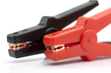 Red and Black Jumper cables close up clipart