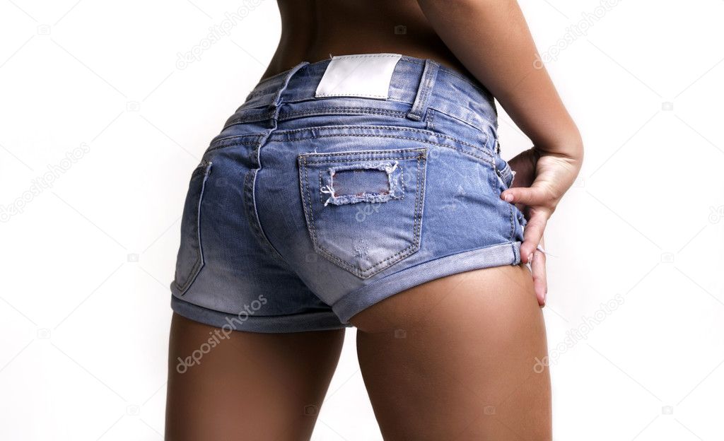 Beautiful woman body in denim jeans shorts