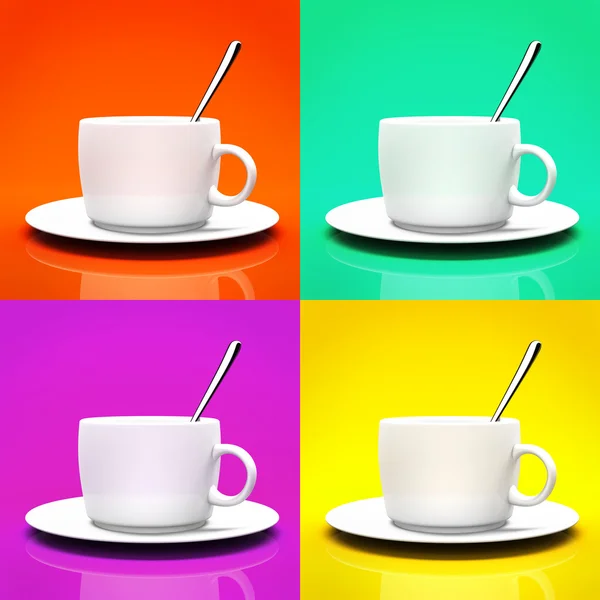 Vier Tassen isoliert auf unterschiedlichen Hintergründen — Stockfoto