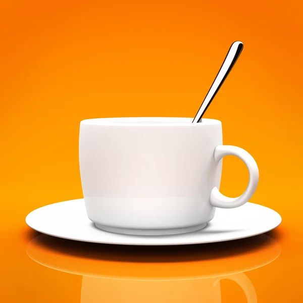 Weiße Tasse auf orangefarbenem Hintergrund — Stockfoto