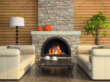 Part of the modern interior with fireplace clipart