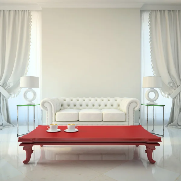 Interior moderno com mesa vermelha — Fotografia de Stock