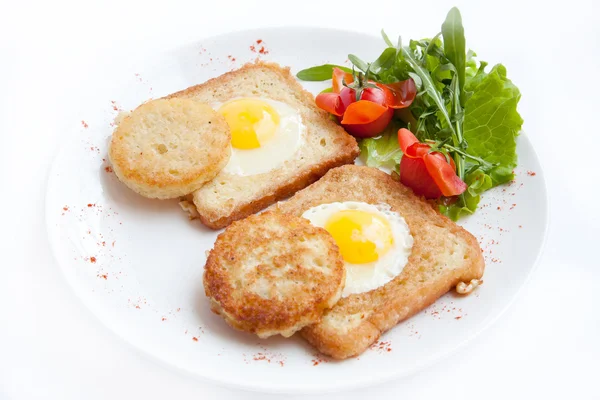 stock image Fried eggs with toast