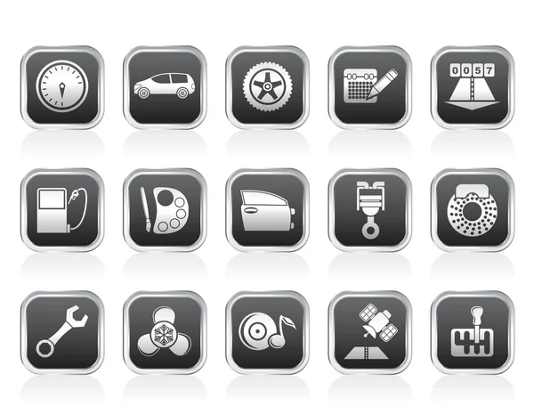 Bil delar, tjänster och egenskaper ikoner — Stock vektor