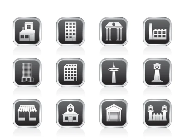 Different kind of building and City icons — Stock Vector