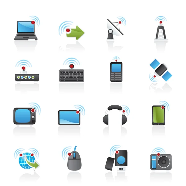 Icone wireless e tecnologiche — Vettoriale Stock