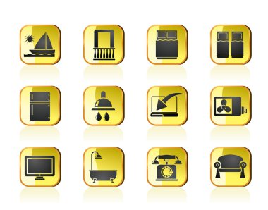 Hotel and motel room facilities icons clipart