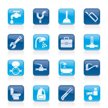 Plumbing objects and tools icons clipart