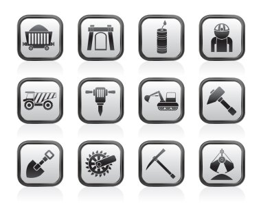 Mining and quarrying industry objects and icons clipart