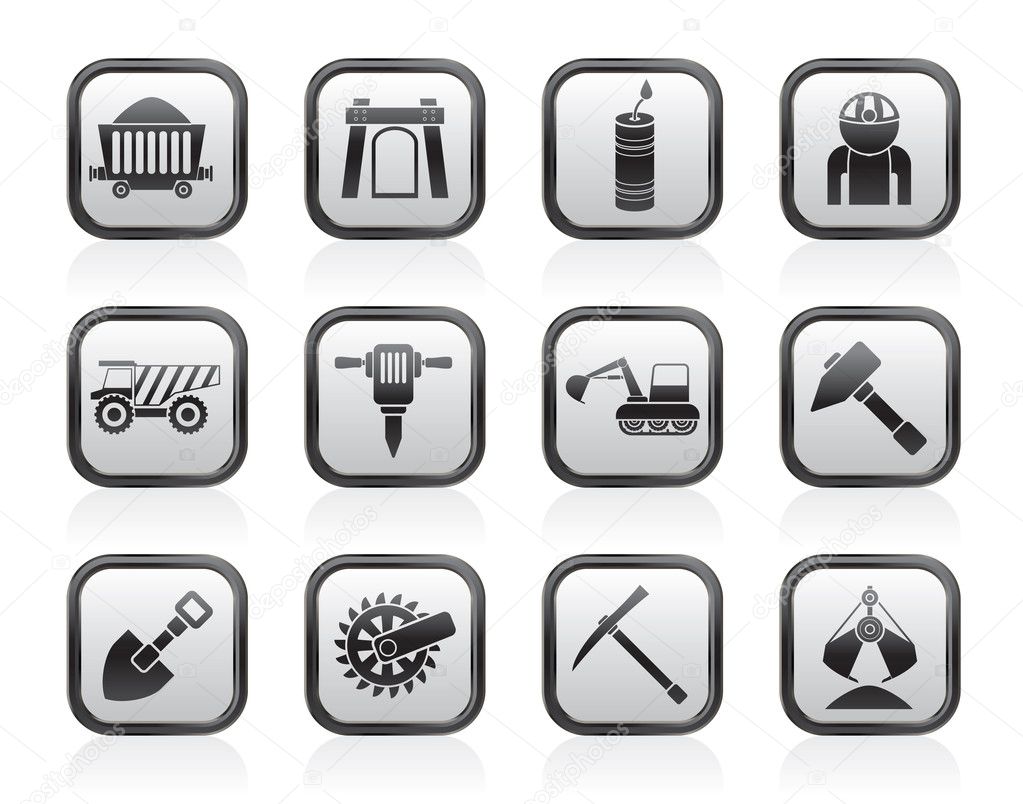 Mining and quarrying industry objects and icons