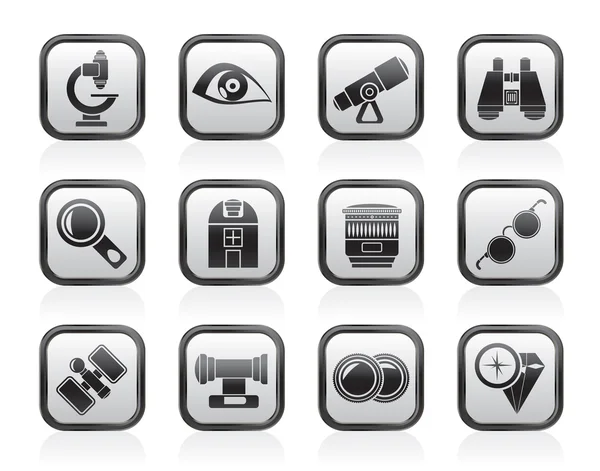 Iconos de equipos ópticos y de lentes — Vector de stock