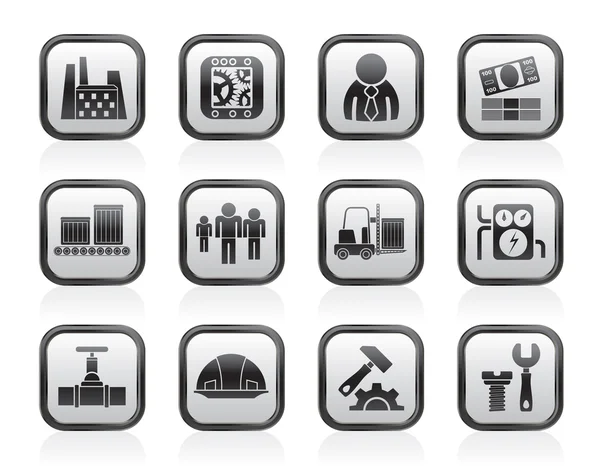 Business, factory and mill icons — Stock Vector