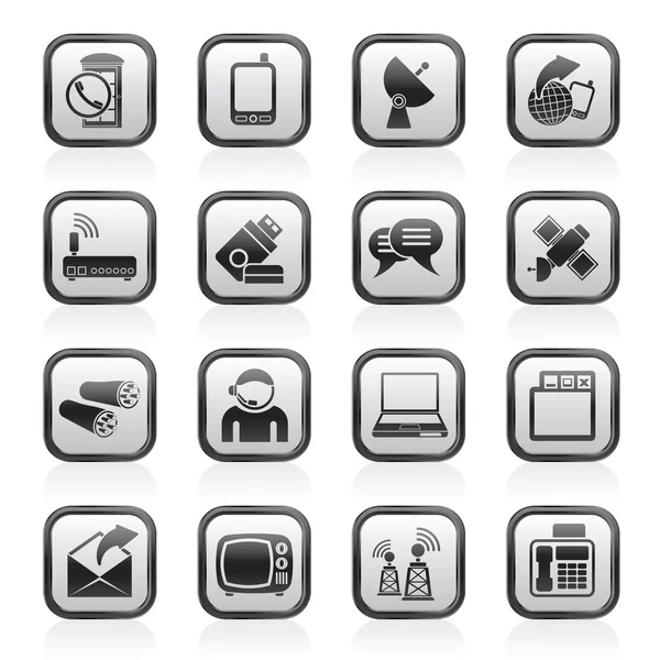 Icone di comunicazione, connessione e tecnologia — Vettoriale Stock