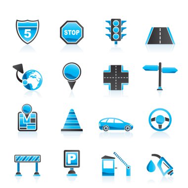 Traffic, road and travel icons clipart