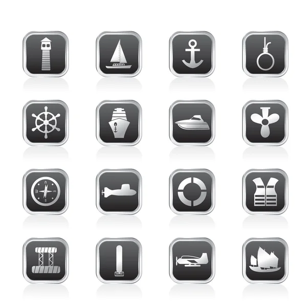 Simple Marine, Sailing and Sea Icons — Stock Vector