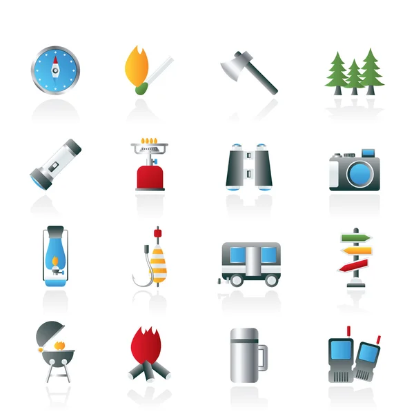 Camping, travel and Tourism icons — Stock Vector
