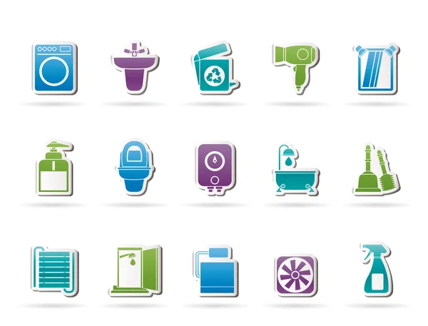 Fürdőszoba és WC-vel tárgyak és ikonok — Stock Vector